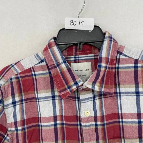 American Eagle Outfitters Button-Up Shirt Men's Sz M Red Blue Super Soft Plaid - Picture 9 of 9